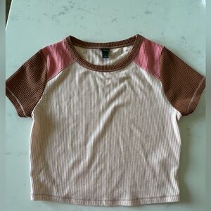 Light pink/ brown tee waffle material cropped